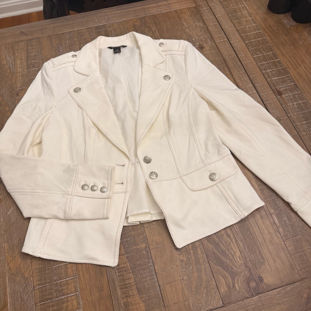 White House Black Market Cream Blazer with Silver Accents